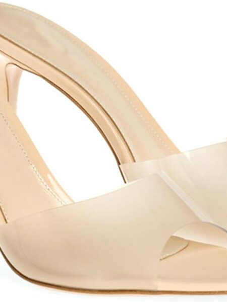 Women's transparent pointed-toe open-toe stiletto mules, fashionable sexy slip-on transparent strappy high-heeled mules Summer Backless Party Wedding Prom Dress Shoes