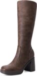 Knee High Boots for Women Platform Square Toe Chunky Block Heeled Stylish Comfortable Tall Boots with Side Zipper