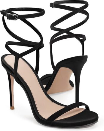 Women's lace-up high-heeled sandals, sexy high-heeled ankle-strap summer dress shoes