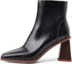 Womens Ankle Boots Chunky Mid Heel Booties Retro Square Pointed Toe Side Zipper Short Boots Heeled Shoes for Women Fall Winter
