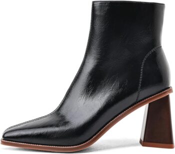 Womens Ankle Boots Chunky Mid Heel Booties Retro Square Pointed Toe Side Zipper Short Boots Heeled Shoes for Women Fall Winter