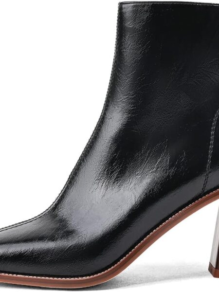 Womens Ankle Boots Chunky Mid Heel Booties Retro Square Pointed Toe Side Zipper Short Boots Heeled Shoes for Women Fall Winter