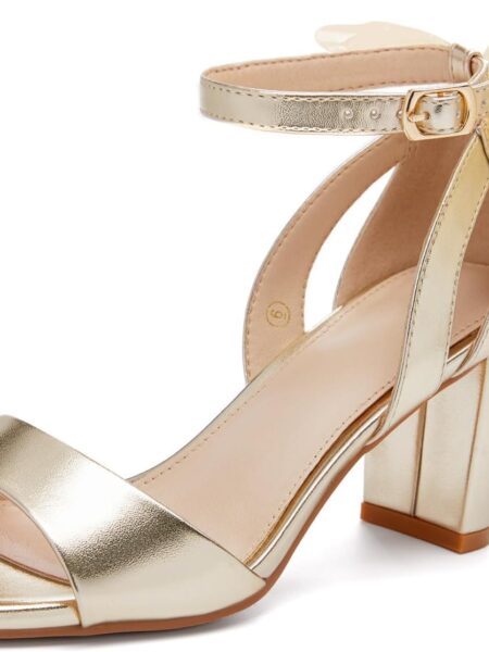 Women's bow high-heeled sandals, chunky heel single strap satin ankle strap buckle dress/wedding shoes