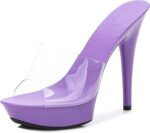 Women's transparent strappy peep-toe platform super high-heeled sexy party mules, fashionable transparent open-toe 5.11-inch high-heeled backless prom sandals, suitable for evening parties and weddings