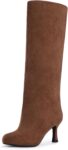 Women's Suede Knee High Boots Wide Calf Tall Fashion Stiletto Heeled Pull On Slouchy Long Boots