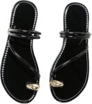 Women's Metallic Open Toe Ring Sandals Summer Strappy Flat Sandals