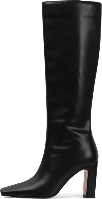 Knee High Boots for Women Square Toe Chunky Heeled Boots with Side Zipper Fashion Dress Elastic Tall Boots