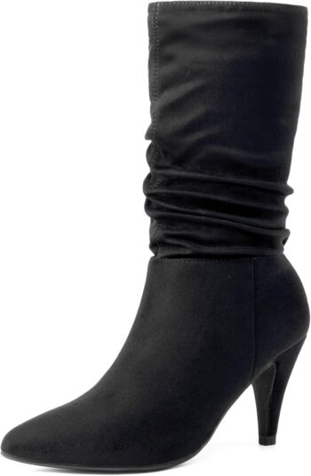 Women's High Heel Mid Calf Boots Slouchy Pointed Toe Fall Boots