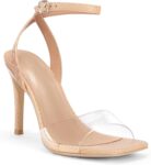 Women's transparent high-heeled sandals, square-toe ankle strap sexy high-heeled stiletto dress shoes
