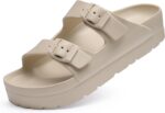 Women's Platform Sandals with Arch Support, Chunky Lightweight Foam Slip on Slides, Comfortable Summer Beach Sandals with Adjustable Buckle