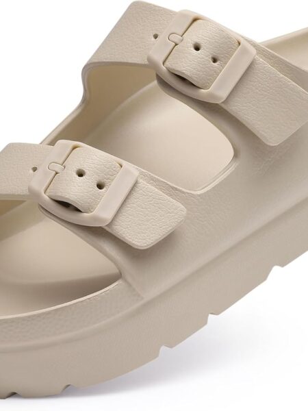 Women's Platform Sandals with Arch Support, Chunky Lightweight Foam Slip on Slides, Comfortable Summer Beach Sandals with Adjustable Buckle