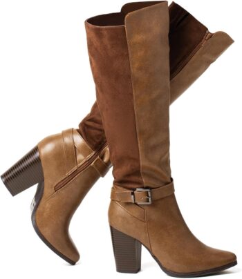 Women's Heeled Knee High Boots Zip Up High Chunky Heeled Boots