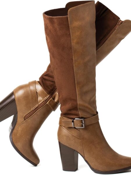 Women's Heeled Knee High Boots Zip Up High Chunky Heeled Boots