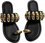 Women's Gold Metallic Flat Sandals Dressy Open Toe Flip Flops Slides Shoes