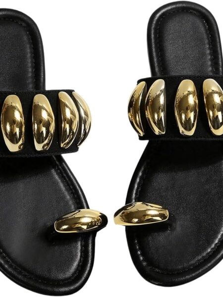 Women's Gold Metallic Flat Sandals Dressy Open Toe Flip Flops Slides Shoes
