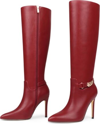 Women's Knee High Boots Pointed Toe Stiletto Buckle Dress Boots Slouch Zipper Heeled Boots