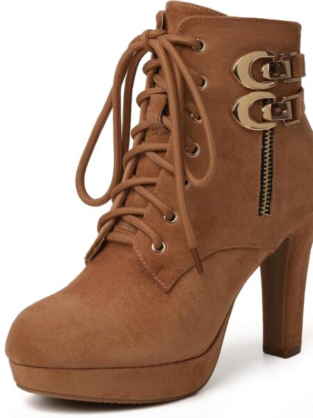 High Heel Boots for Women,Womens Platform Boot Heels Sexy Round Toe Lace UP High Heels Mid Calf Boots