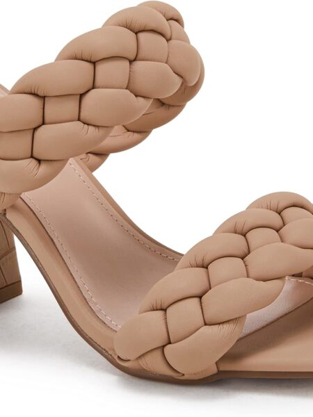 Women's woven high-heeled sandals, chunky heel double strap summer dress sandals