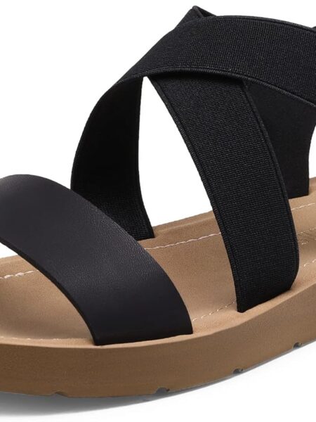 Women's Open Toe Elastic Ankle Strap Flat Summer Sandals