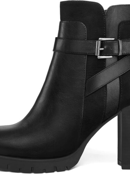 Women's Ankle Boots Chunky Stacked Heel Zipper Booties - Available in Wide Sizes