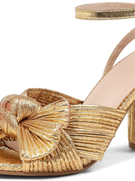 Women's Bow High Heel Sandals, Open-Toe High Heels, Chunky Heels, Ankle Strap Buckle, Ruffled Wedding/Party Dress Shoes
