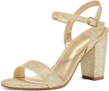 Women's 3.5-inch chunky heel open-toe ankle-strap high-heeled sandals, wedding party dress high heels